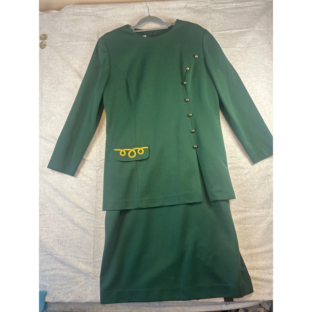 Leslie Fay Dresses Vintage Women's Green One Piece Skirt Suit Set Size 14